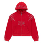 Sp5der Rhinestone Web Zip Hoodie - Red