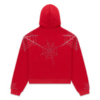 Sp5der Rhinestone Web Zip Hoodie - Red