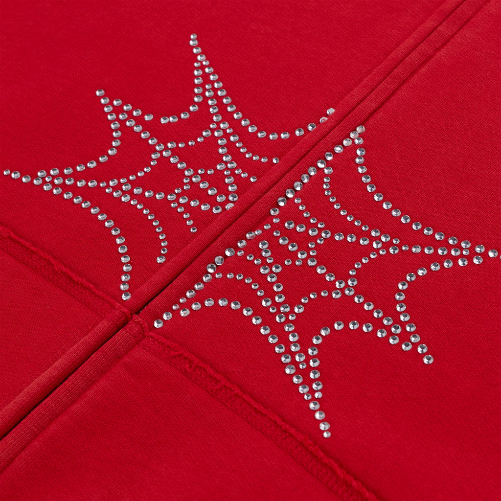 Sp5der Rhinestone Web Zip Hoodie - Red