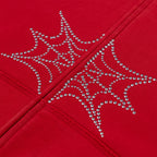 Sp5der Rhinestone Web Zip Hoodie - Red