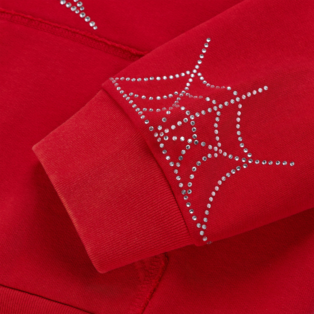 Sp5der Rhinestone Web Zip Hoodie - Red
