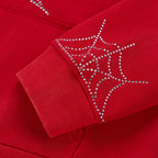 Sp5der Rhinestone Web Zip Hoodie - Red