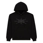 Sp5der Rhinestone Silk Hoodie - Black