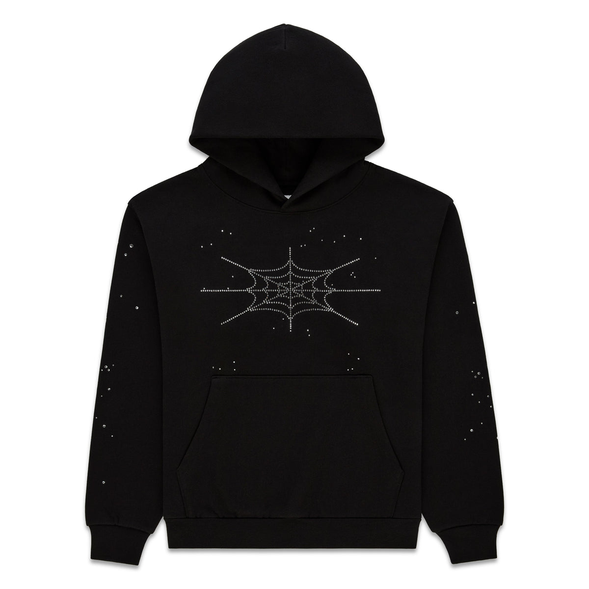 Sp5der Rhinestone Silk Hoodie - Black