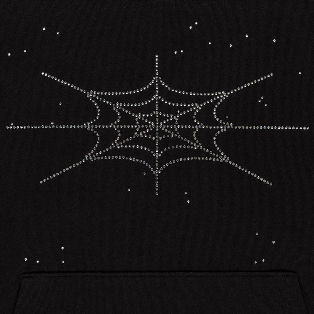 Sp5der Rhinestone Silk Hoodie - Black
