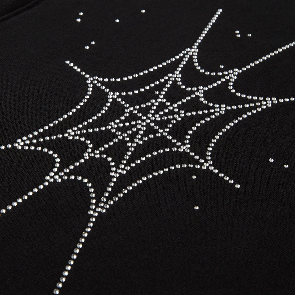 Sp5der Rhinestone Silk Hoodie - Black