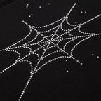 Sp5der Rhinestone Silk Hoodie - Black