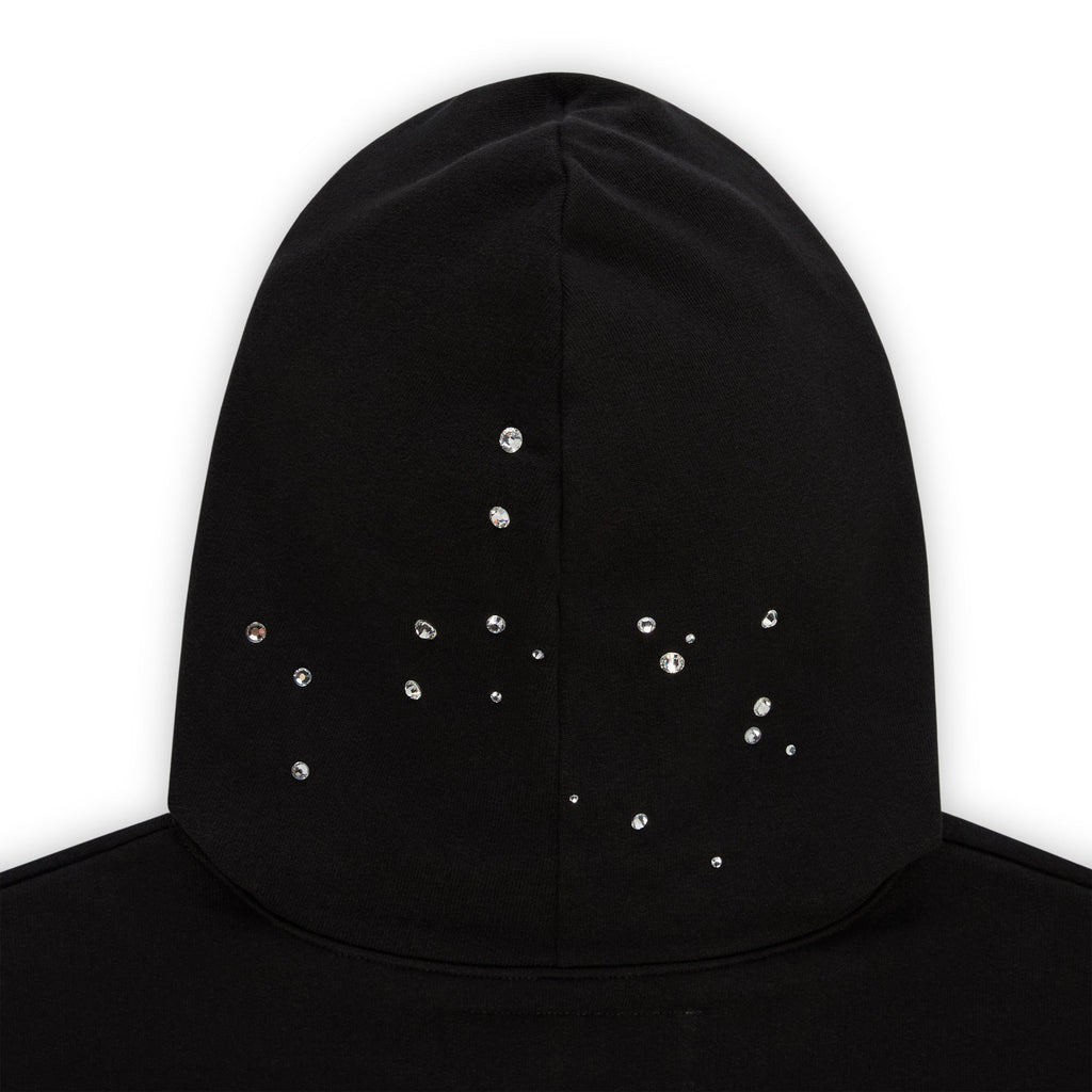 Sp5der Rhinestone Silk Hoodie - Black