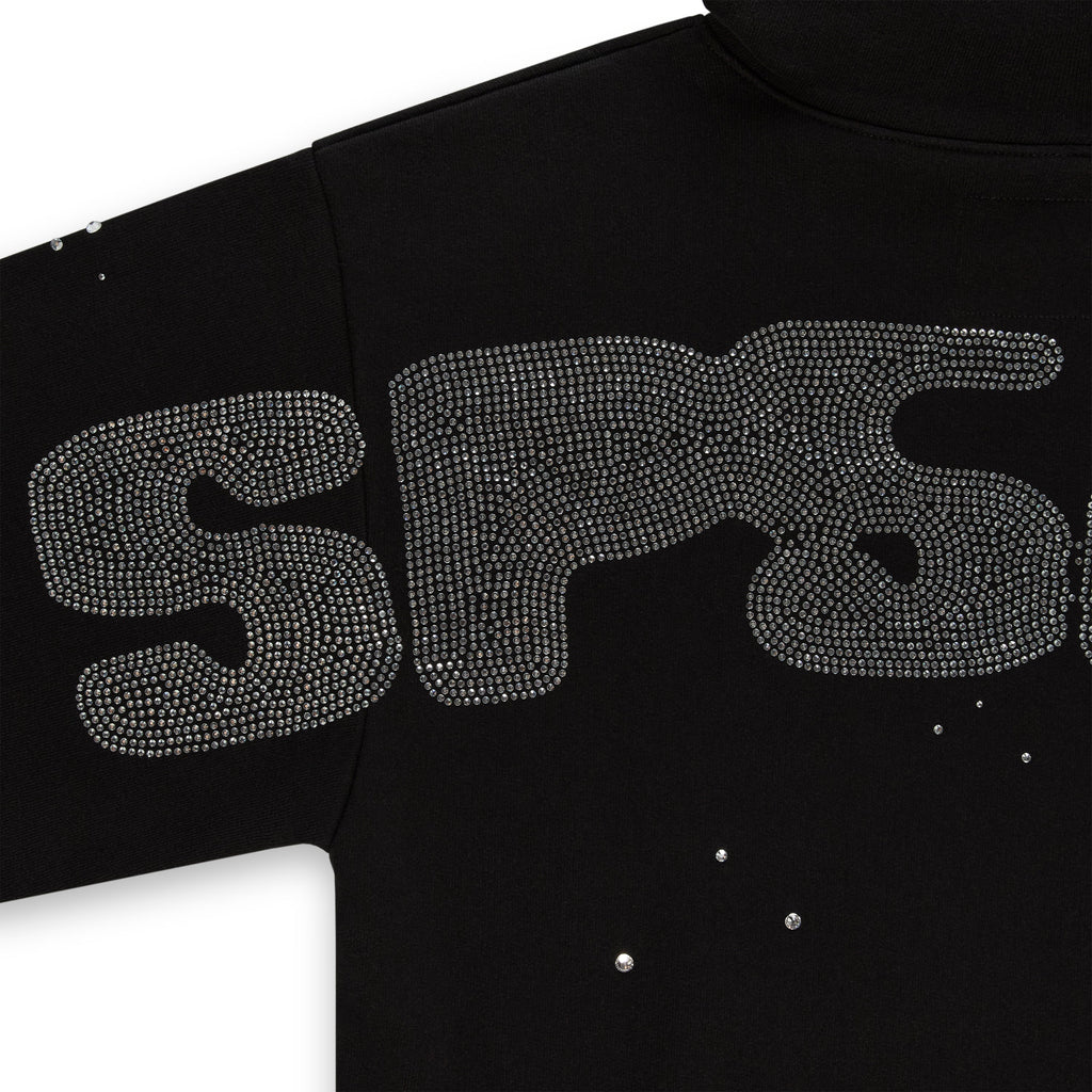 Sp5der Rhinestone Silk Hoodie - Black