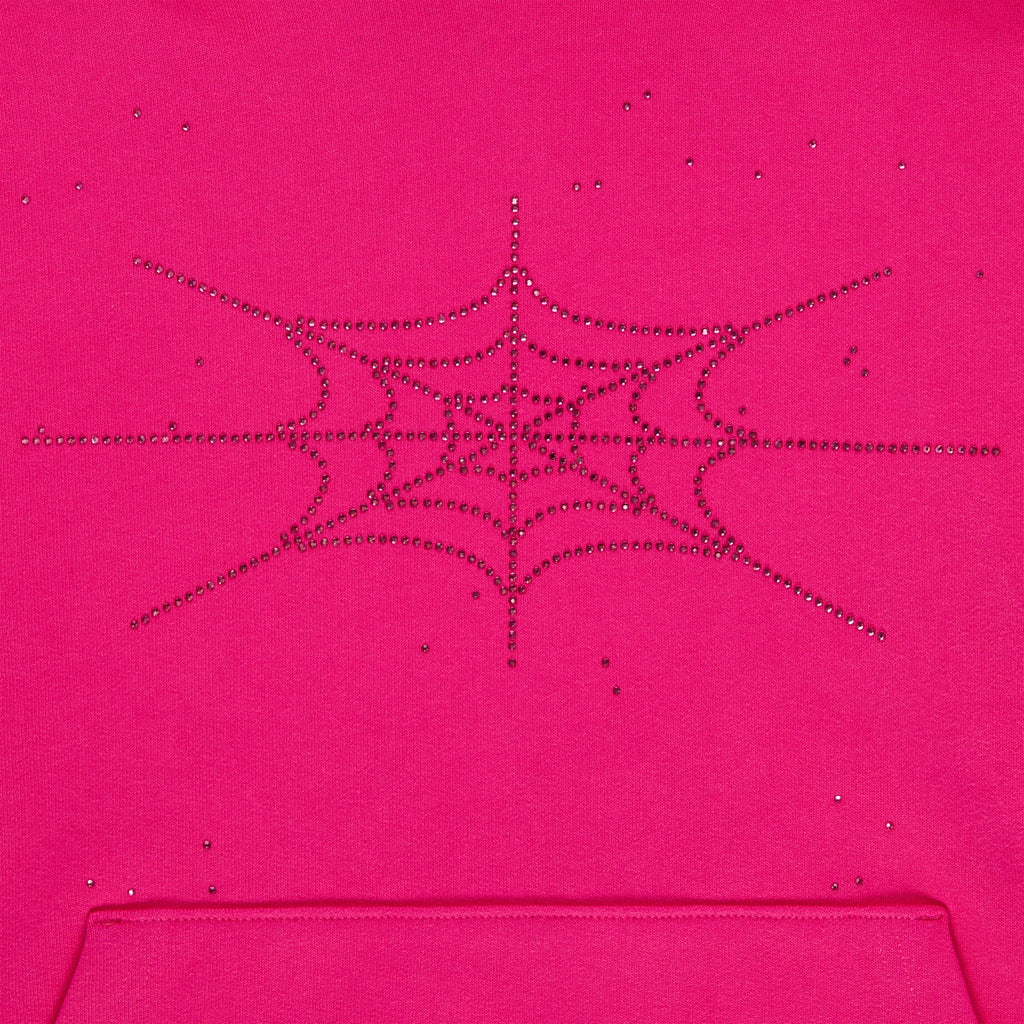 Sp5der Rhinestone Silk Hoodie - Pink