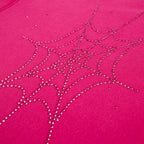 Sp5der Rhinestone Silk Hoodie - Pink