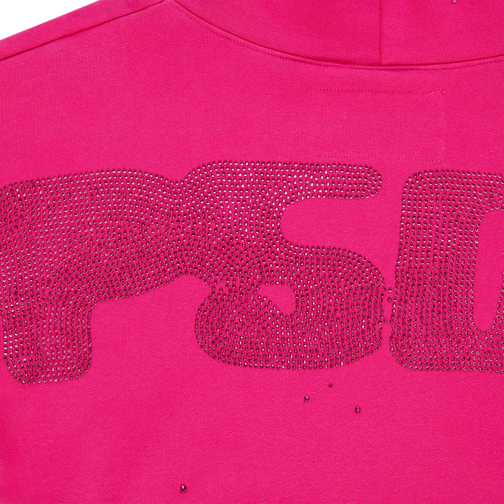 Sp5der Rhinestone Silk Hoodie - Pink
