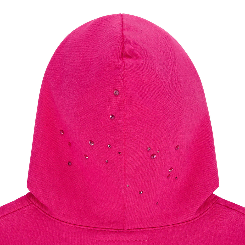 Sp5der Rhinestone Silk Hoodie - Pink