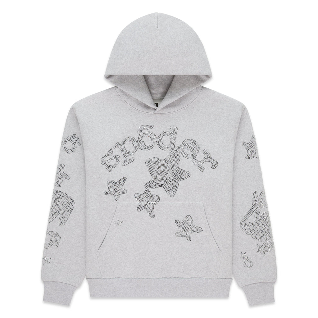 Sp5der Rhinestone Beluga Hoodie - Heather Grey