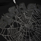Sp5der Og Web Studded Zip Hoodie - Black