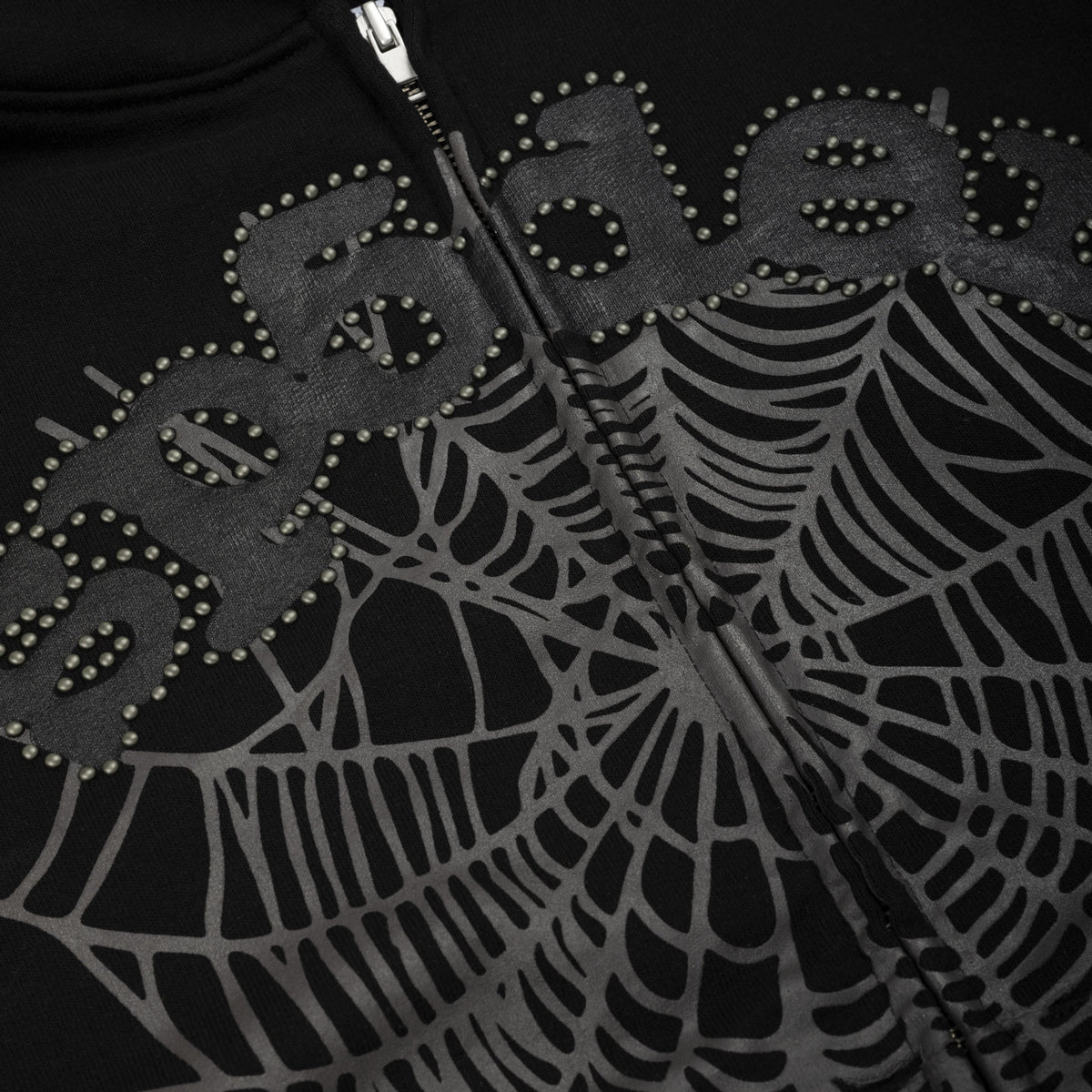 Sp5der Og Web Studded Zip Hoodie - Black