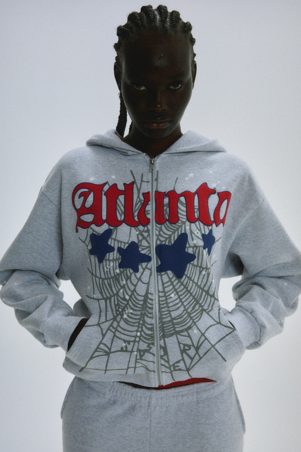 Sp5der Atlanta Full Zip Hoodie - Heather Grey