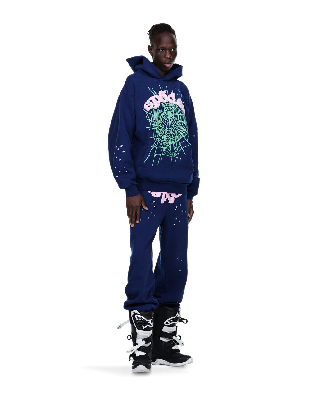 Sp5der Og Web Hoodie - Navy Pink