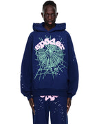 Sp5der Og Web Hoodie - Navy Pink