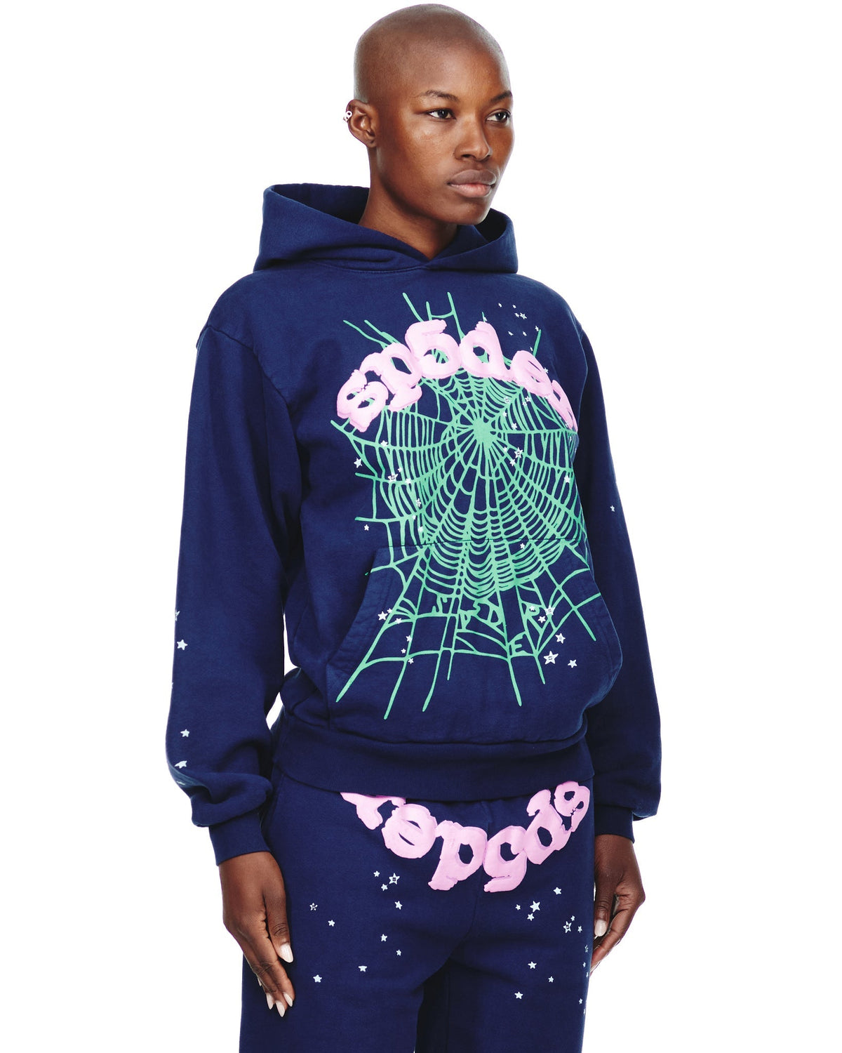 Sp5der Og Web Hoodie - Navy Pink
