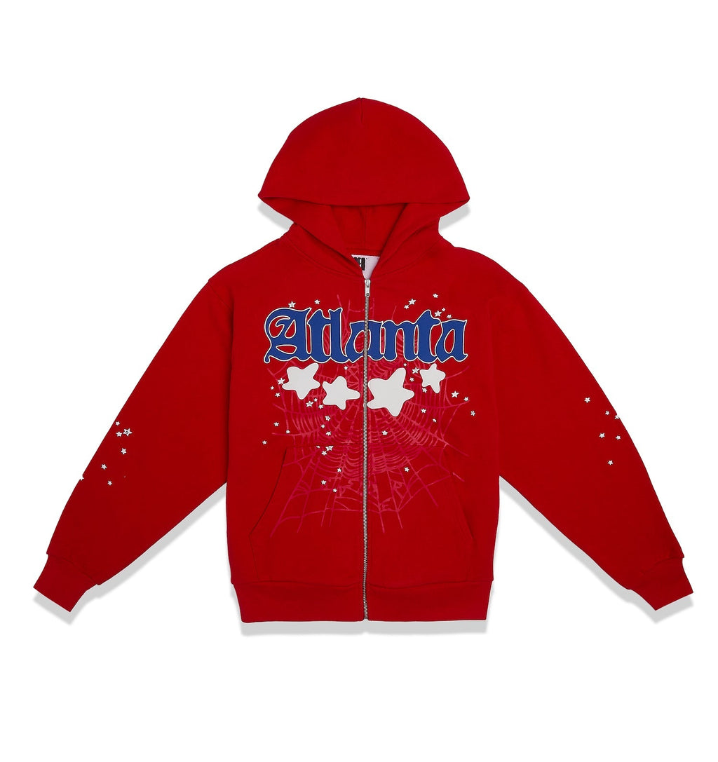 Sp5der Atlanta Zip Up Hoodie - Red