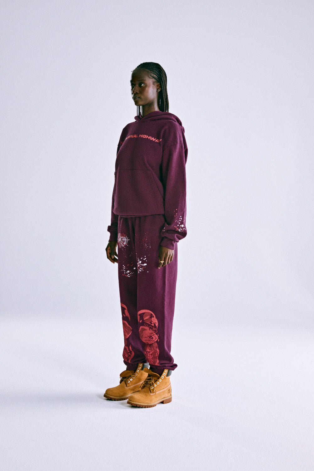 Sp5der Nocturnal Highway Hoodie - Burgundy
