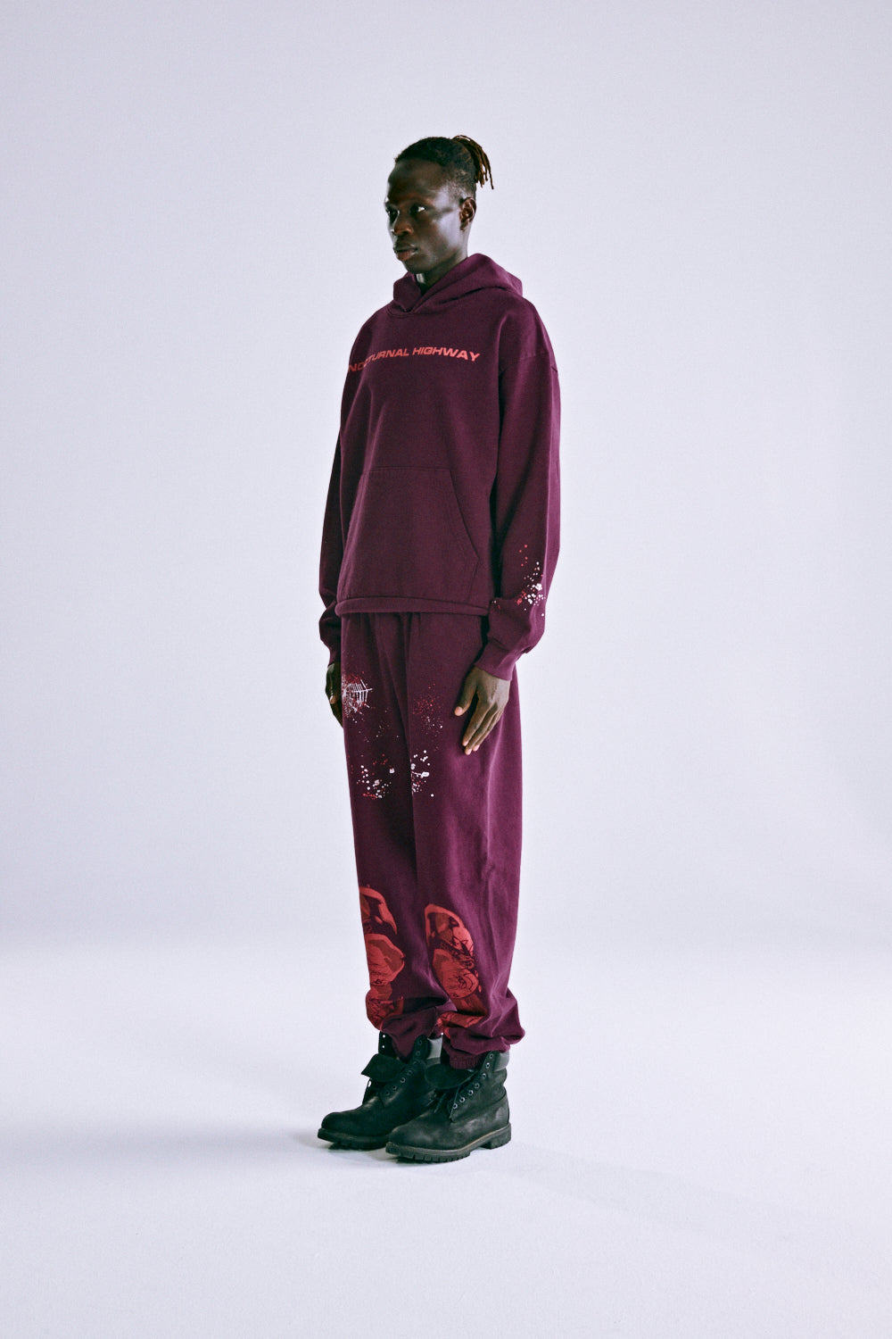 Sp5der Nocturnal Highway Hoodie - Burgundy