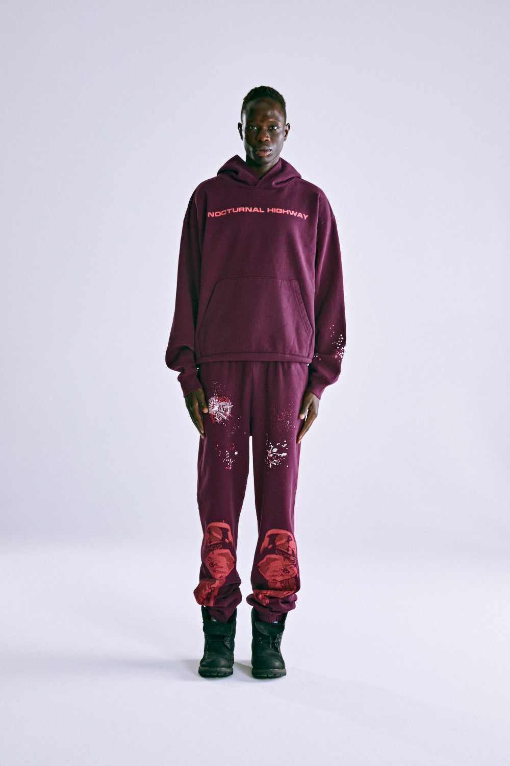 Sp5der Nocturnal Highway Hoodie - Burgundy