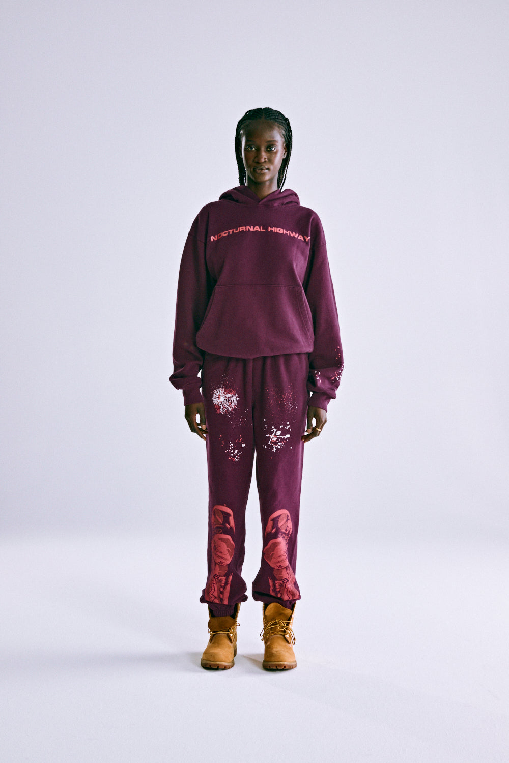 Sp5der Nocturnal Highway Hoodie - Burgundy