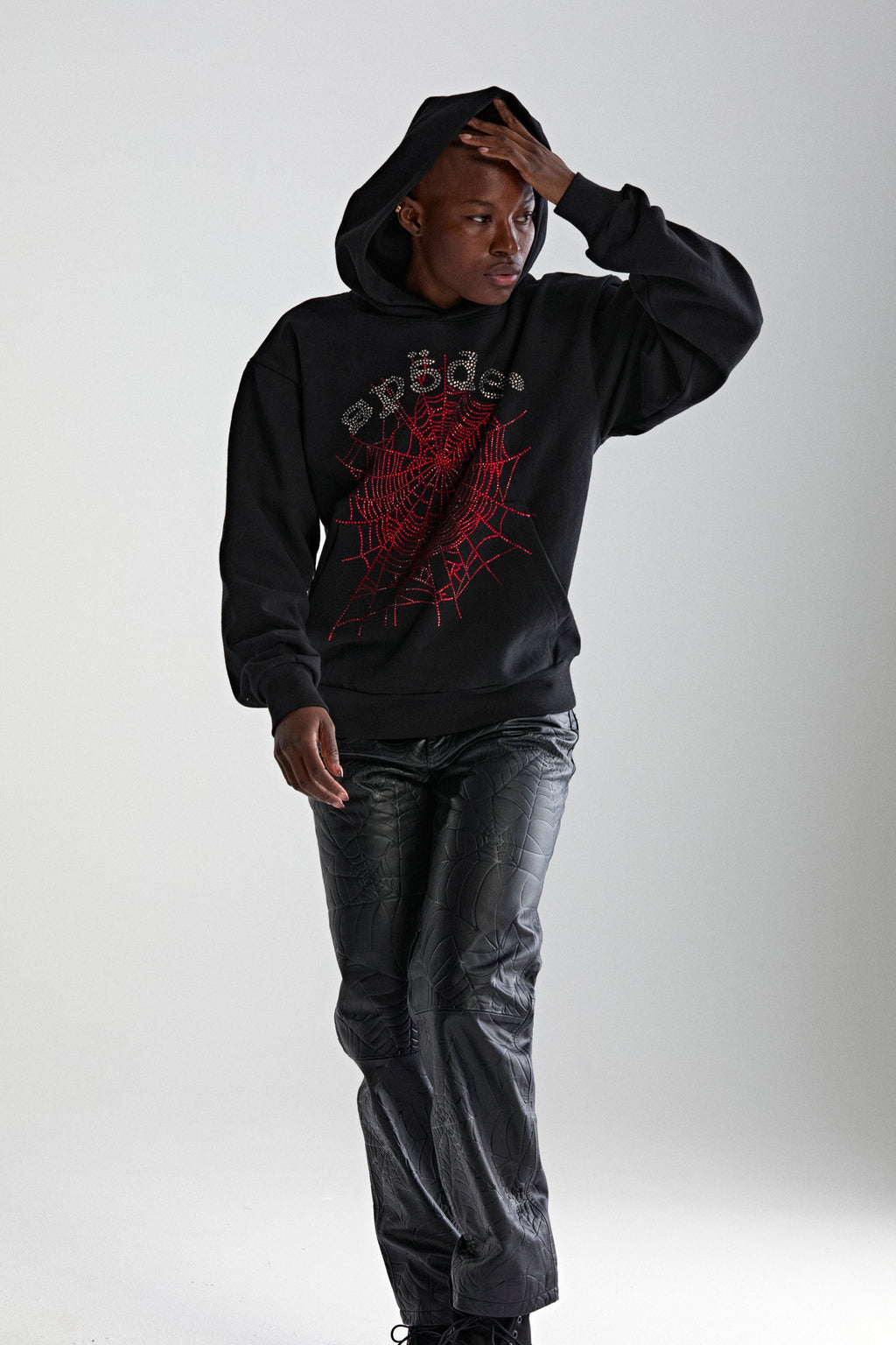 Sp5der Rhinestone Og Web V2 Hoodie - Black