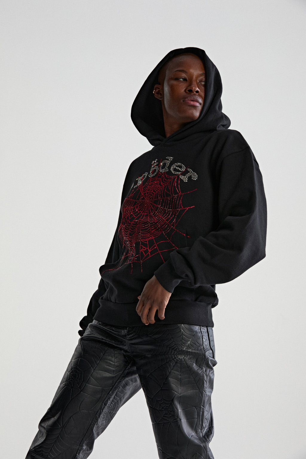 Sp5der Rhinestone Og Web V2 Hoodie - Black