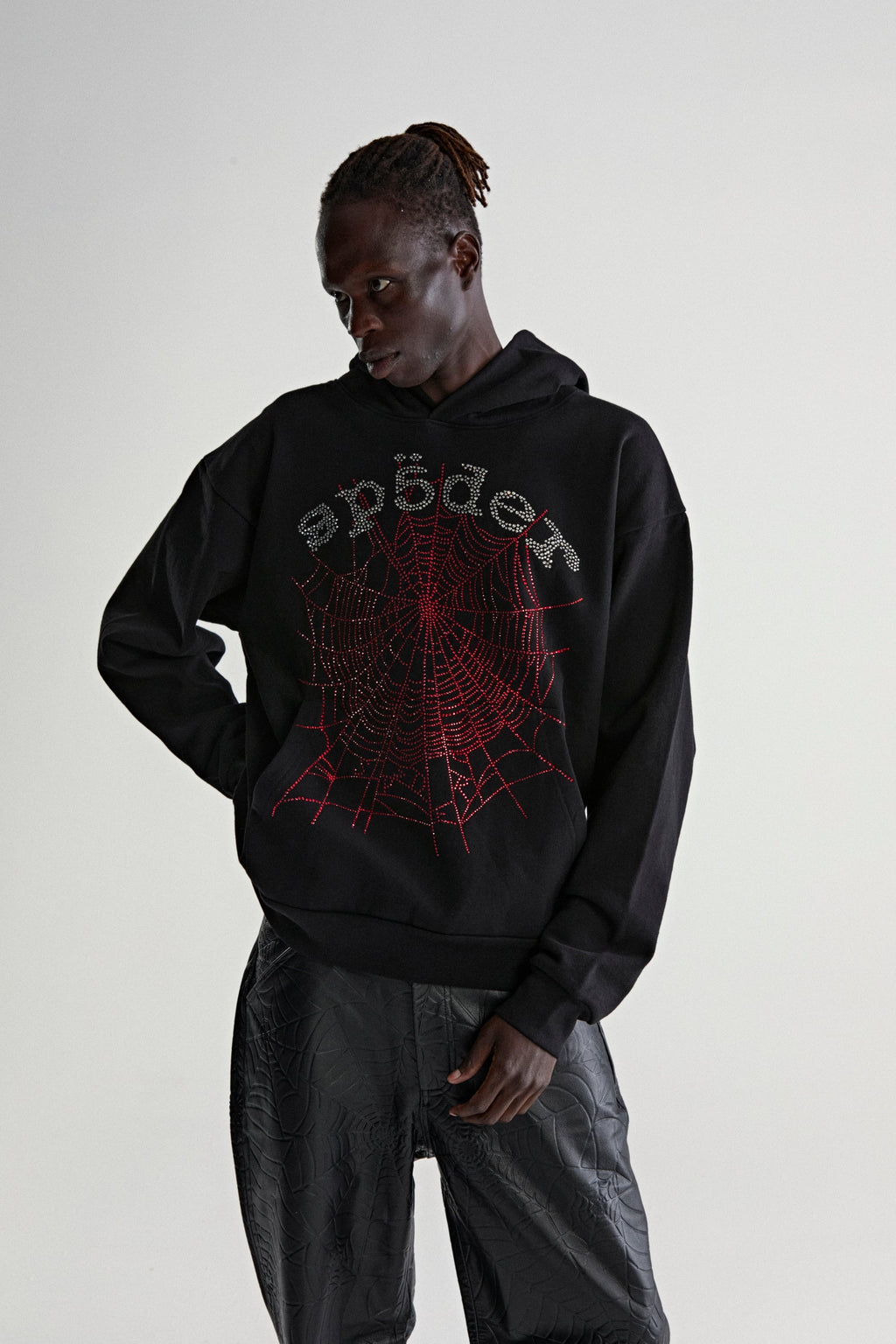 Sp5der Rhinestone Og Web V2 Hoodie - Black