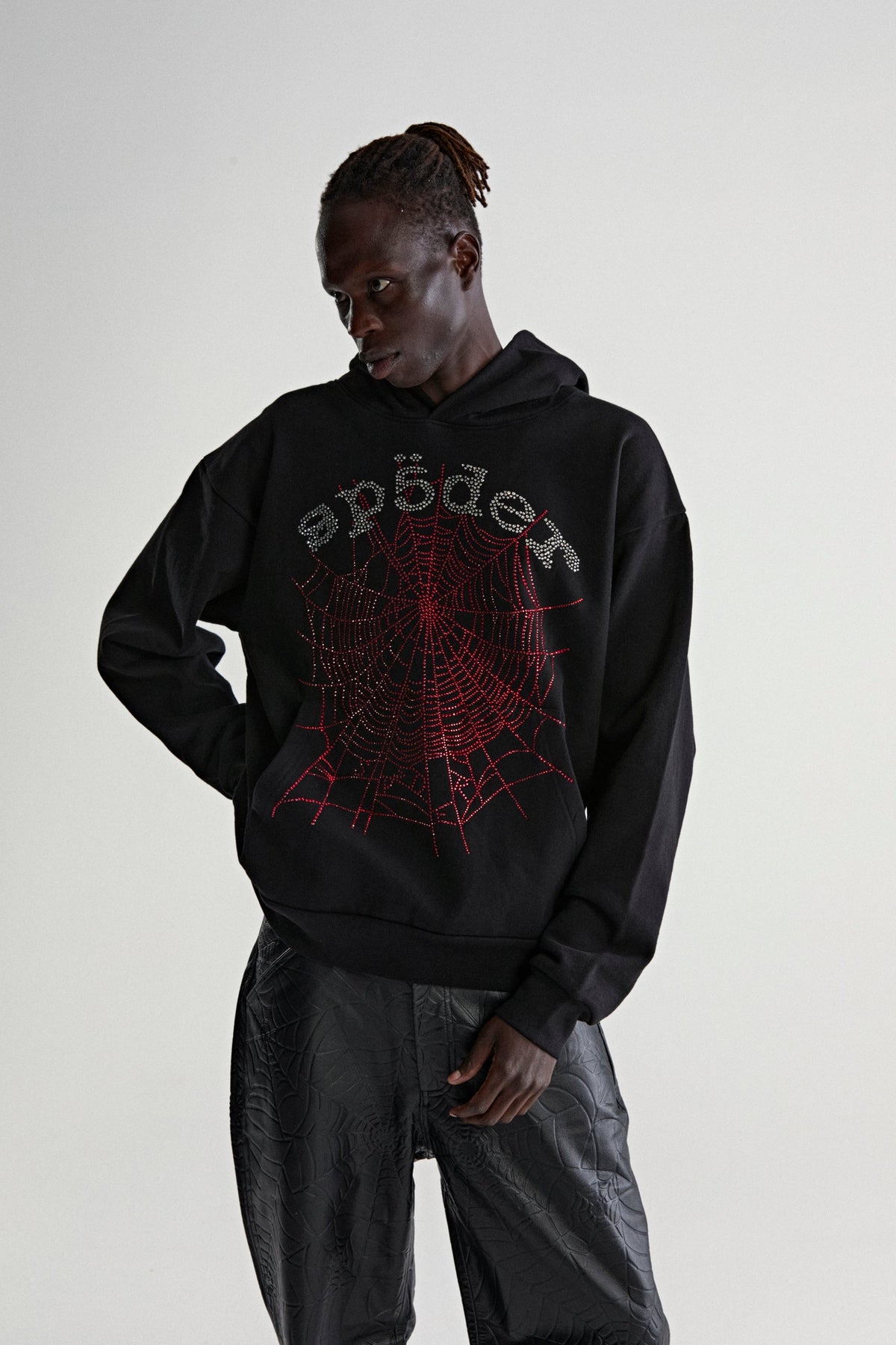 Sp5der Rhinestone Og Web V2 Hoodie - Black