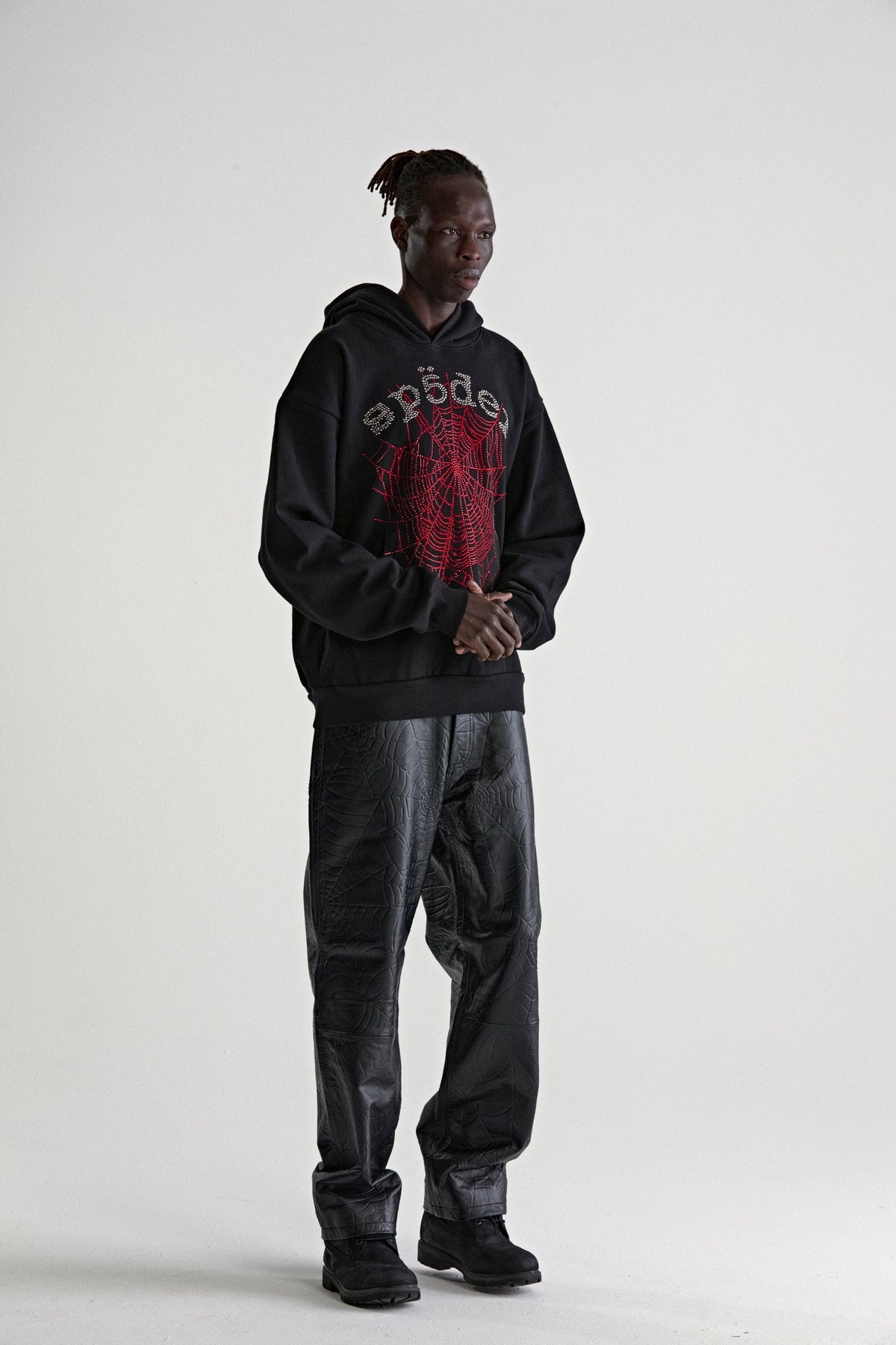Sp5der Rhinestone Og Web V2 Hoodie - Black