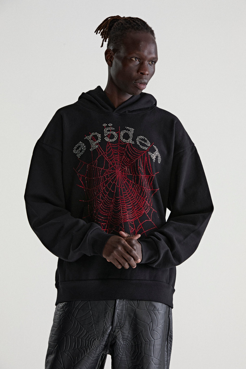 Sp5der Rhinestone Og Web V2 Hoodie - Black