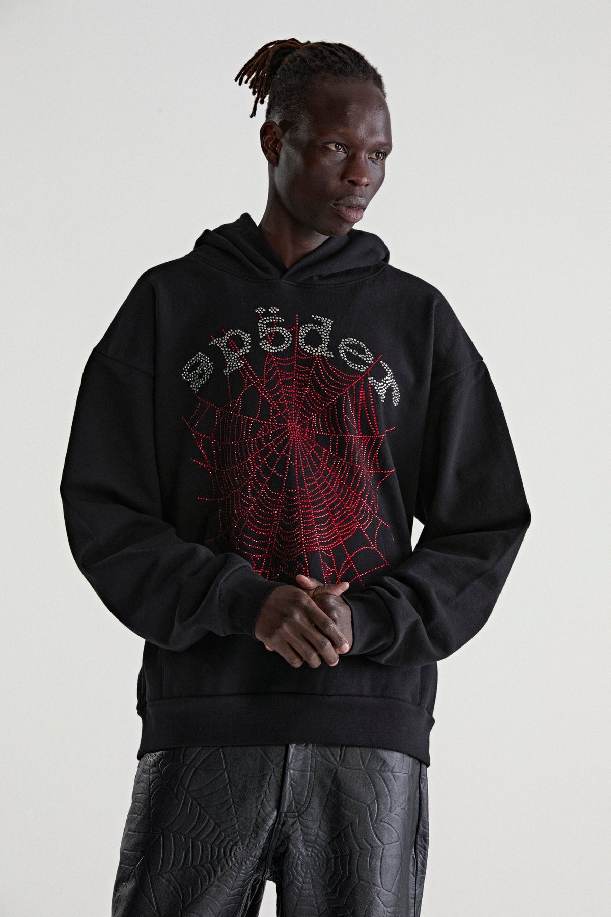 Sp5der Rhinestone Og Web V2 Hoodie - Black