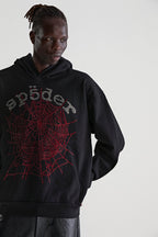 Sp5der Rhinestone Og Web V2 Hoodie - Black