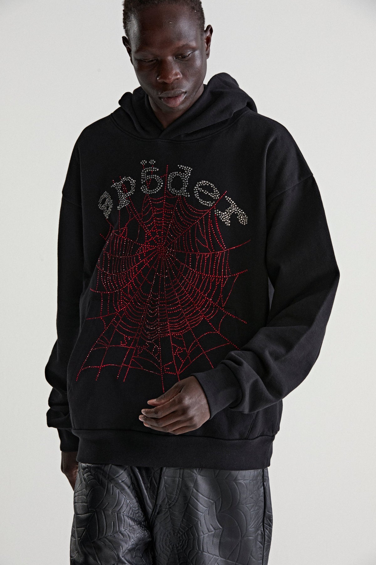 Sp5der Rhinestone Og Web V2 Hoodie - Black
