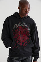 Sp5der Rhinestone Og Web V2 Hoodie - Black