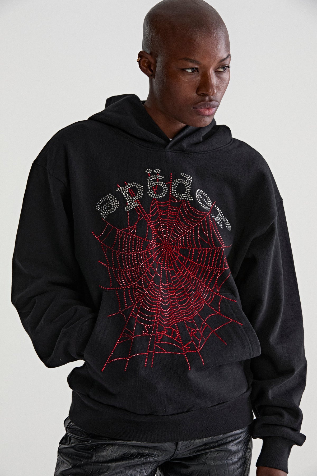 Sp5der Rhinestone Og Web V2 Hoodie - Black
