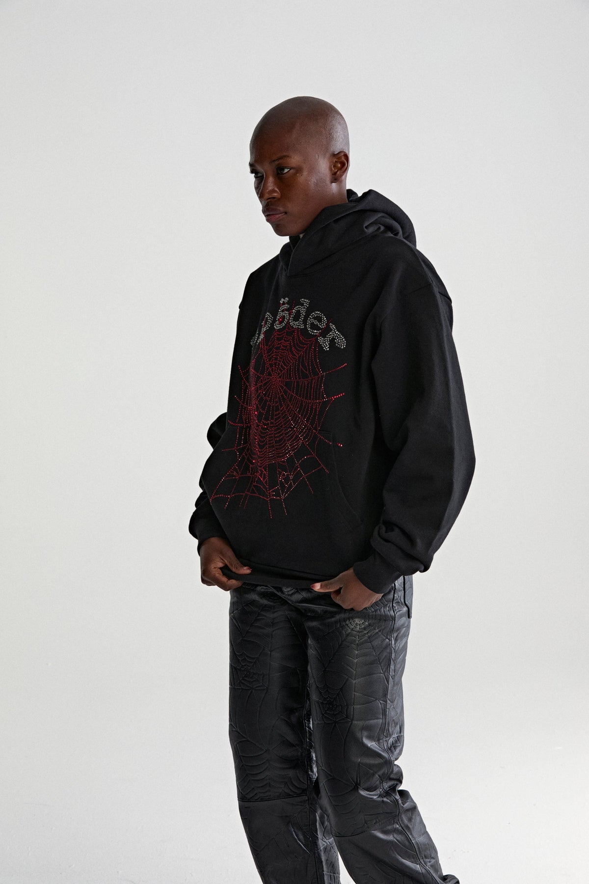 Sp5der Rhinestone Og Web V2 Hoodie - Black