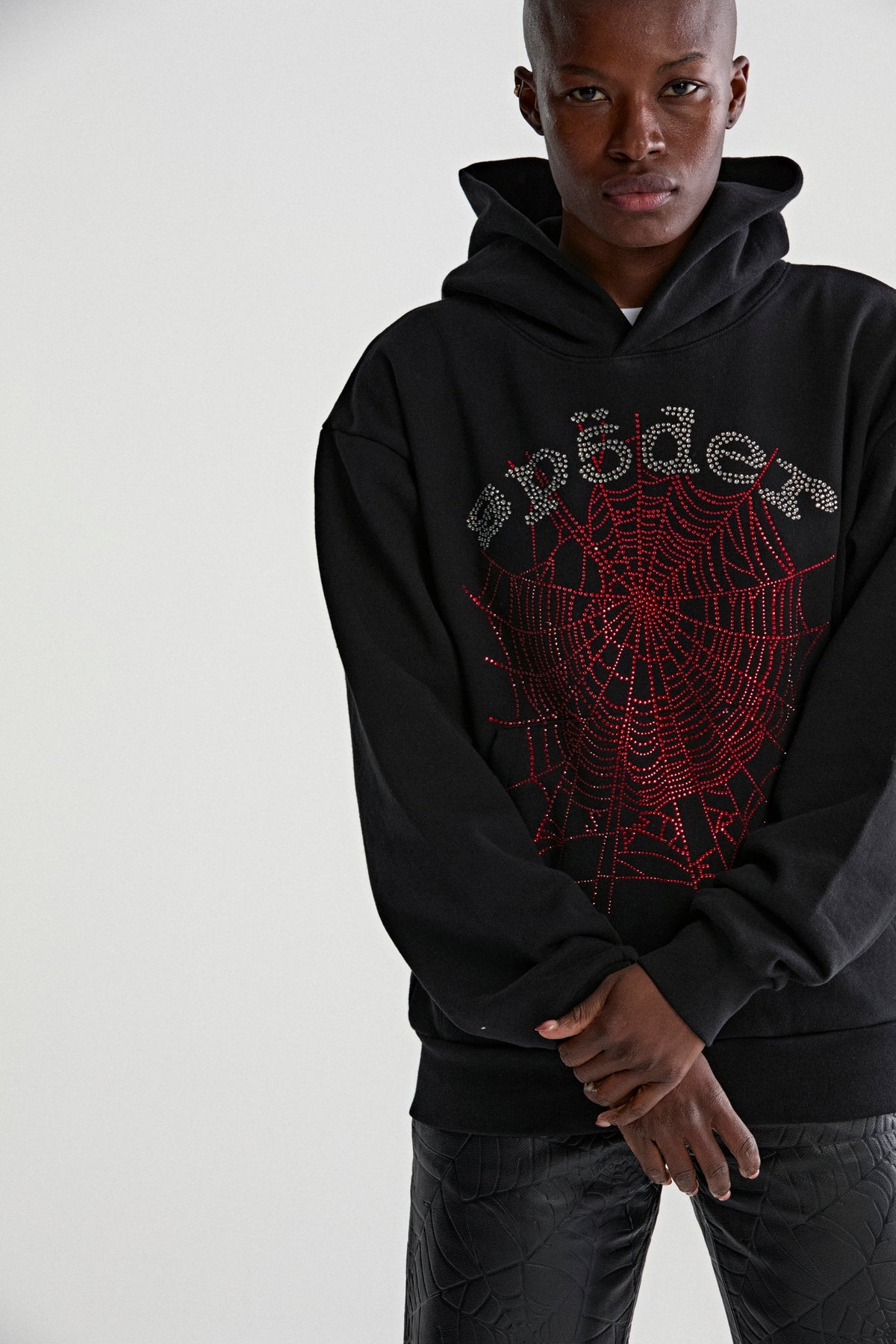 Sp5der Rhinestone Og Web V2 Hoodie - Black