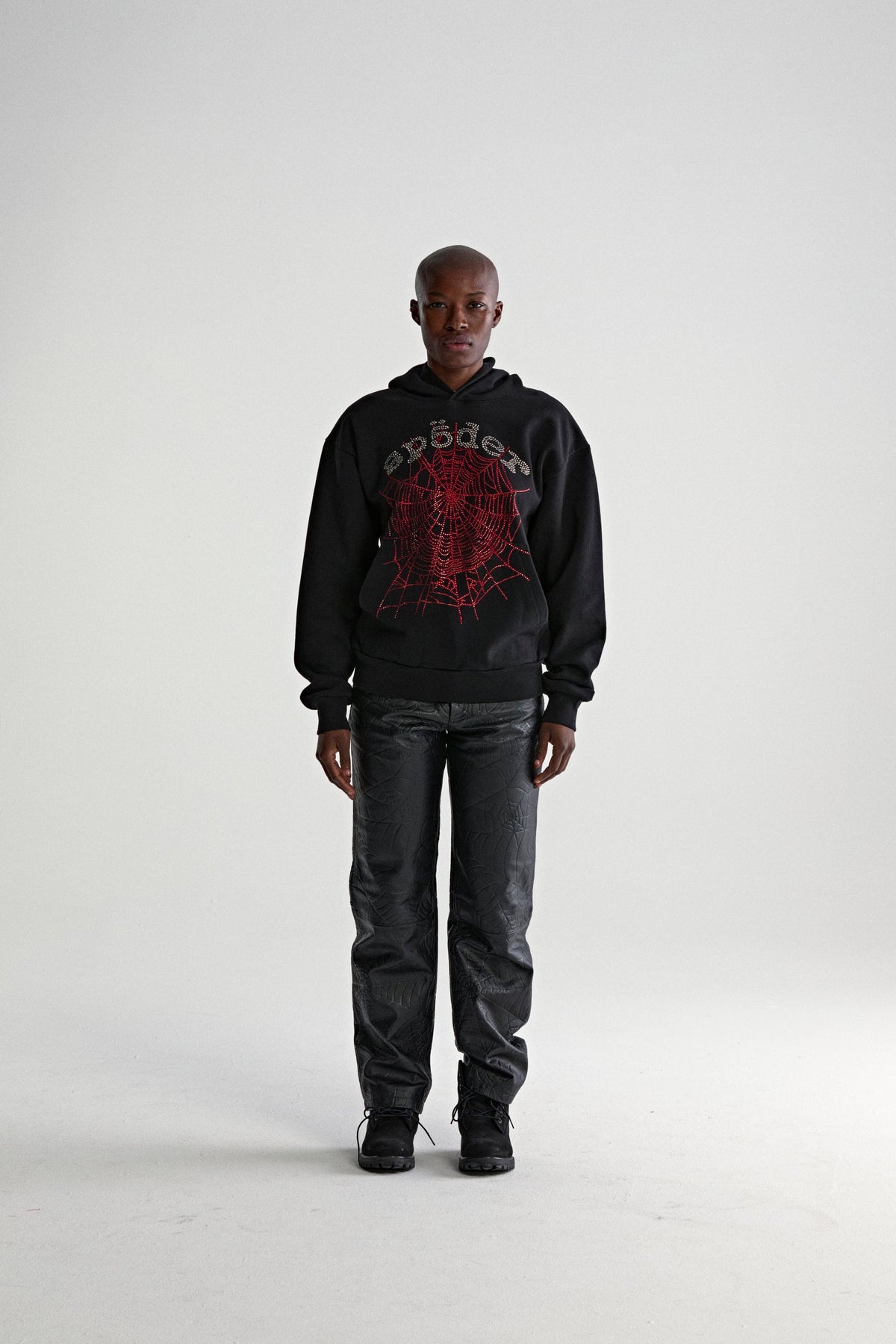 Sp5der Rhinestone Og Web V2 Hoodie - Black