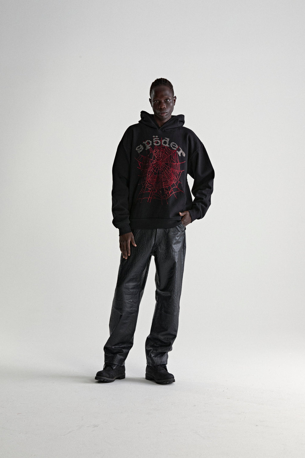 Sp5der Rhinestone Og Web V2 Hoodie - Black
