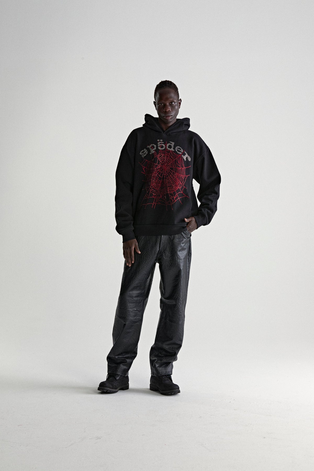 Sp5der Rhinestone Og Web V2 Hoodie - Black