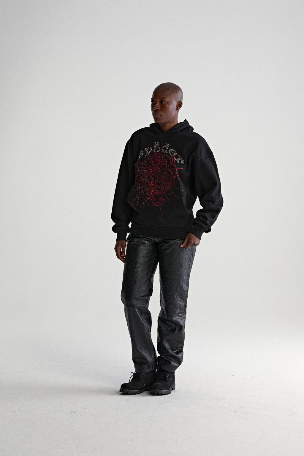 Sp5der Rhinestone Og Web V2 Hoodie - Black