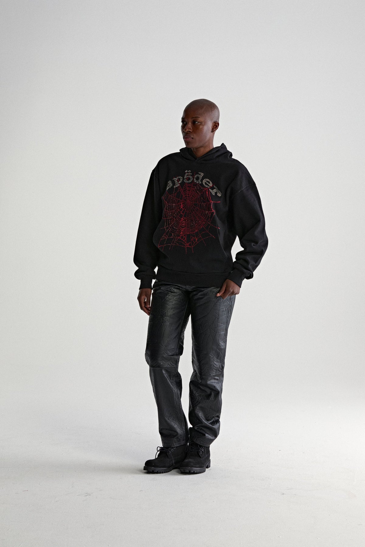 Sp5der Rhinestone Og Web V2 Hoodie - Black