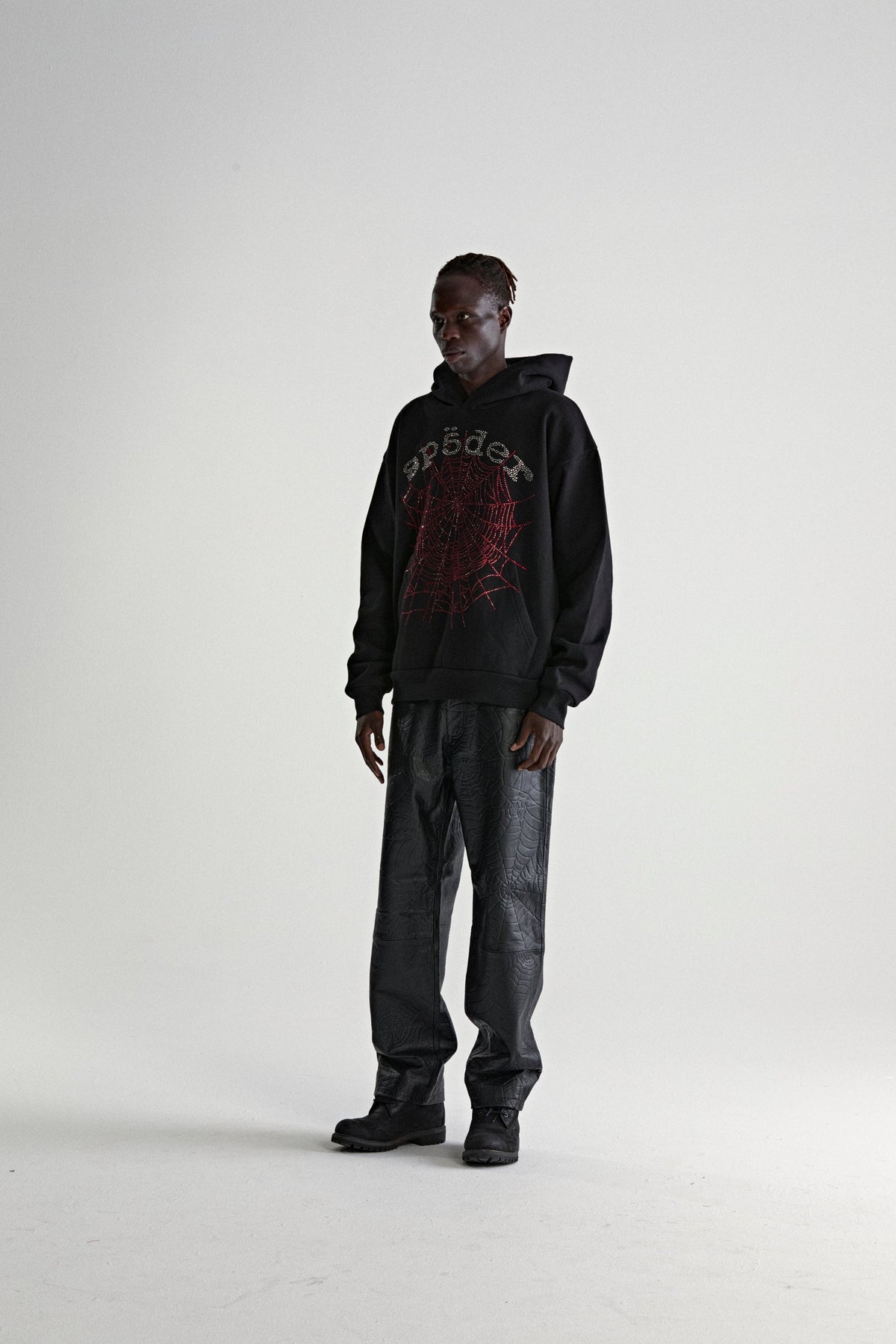 Sp5der Rhinestone Og Web V2 Hoodie - Black