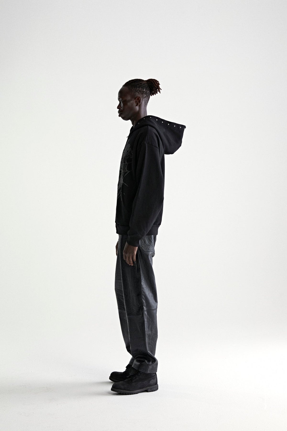 Sp5der Og Web Studded Zip Hoodie - Black