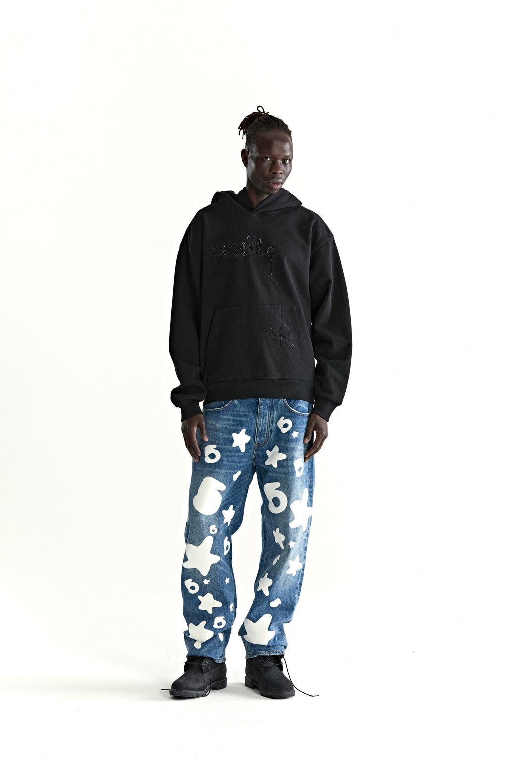 Sp5der Wait Stone Hoodie - Black